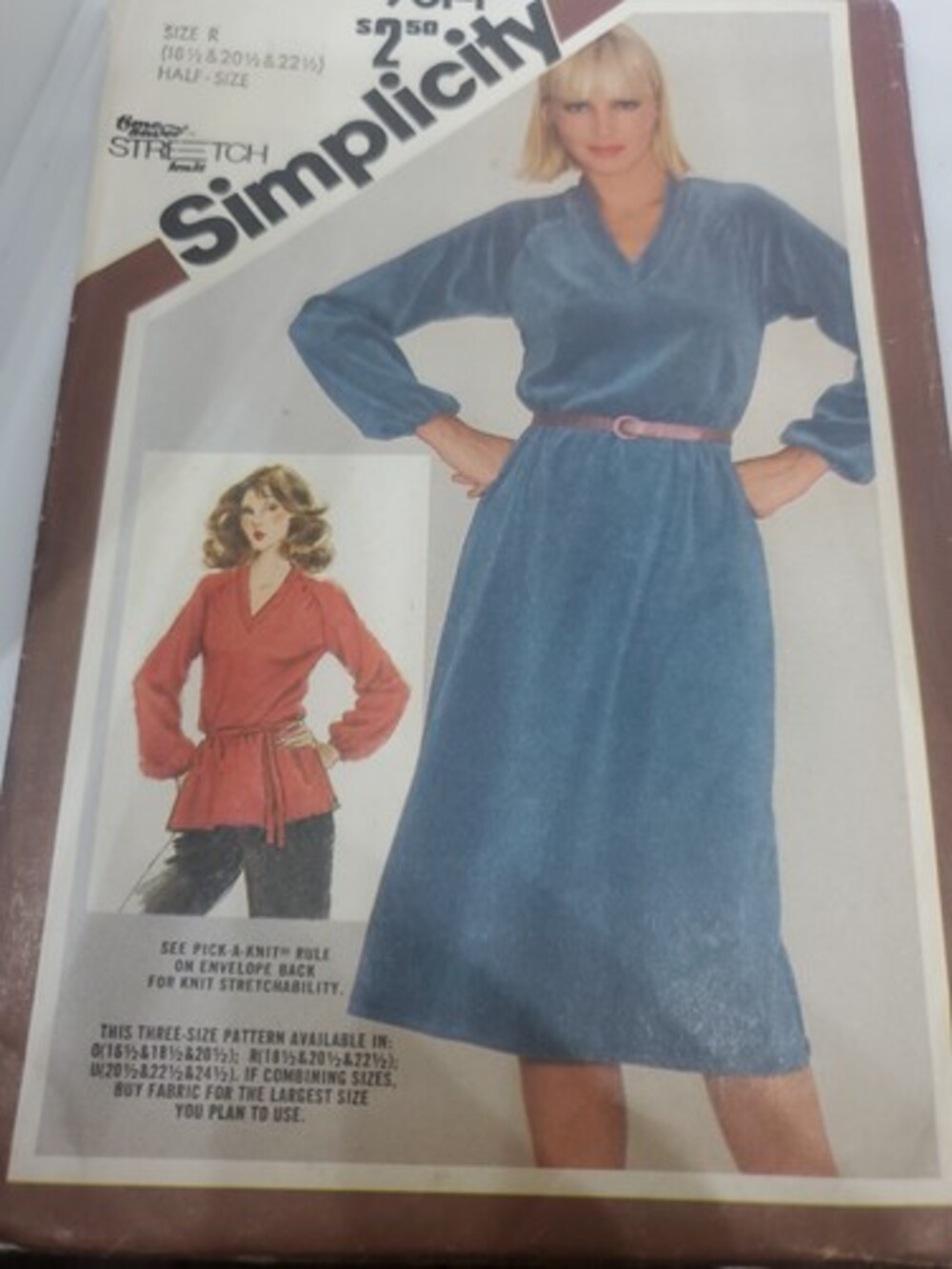 Simplicity 9814 Size R 18 1/2 20 1/2 Time Saver Stretch Knit DRESS TOP